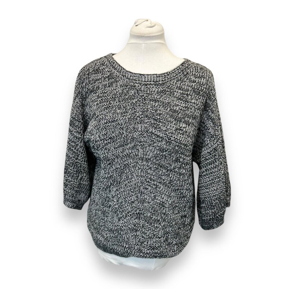 Cable & Gauge Womens Black & White Short Bell Sleeve Knit Acrylic Sweater XL
